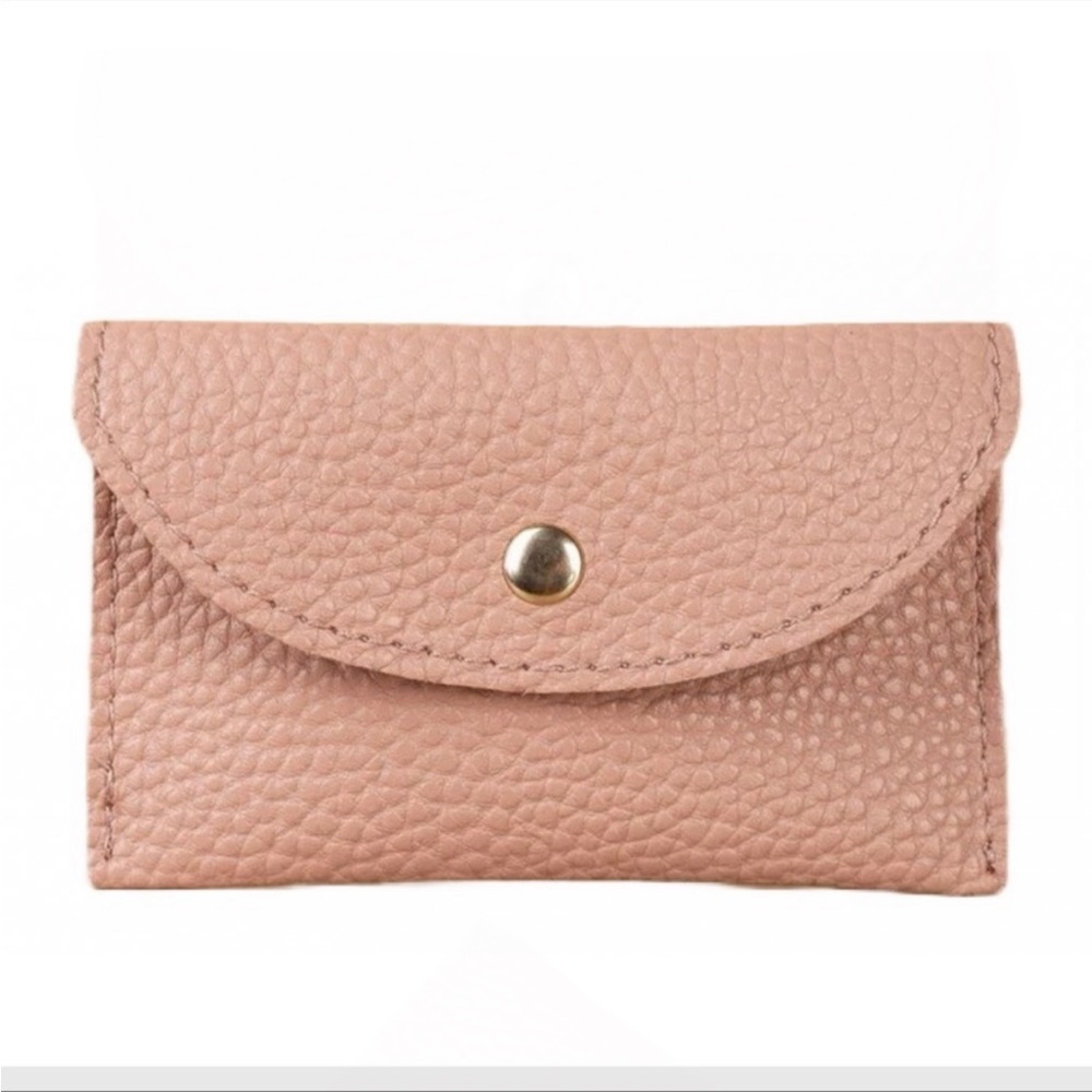 Blush Leather Credit Card Holder with Snap Closure